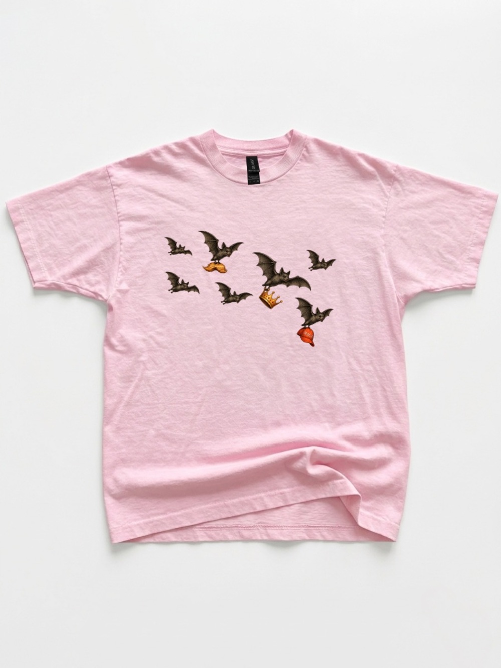 Gildan Light Pink Tee with Bat Flock Graphic